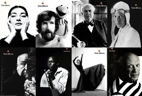 Apple "Think Different" campaign featuring different notable faces.