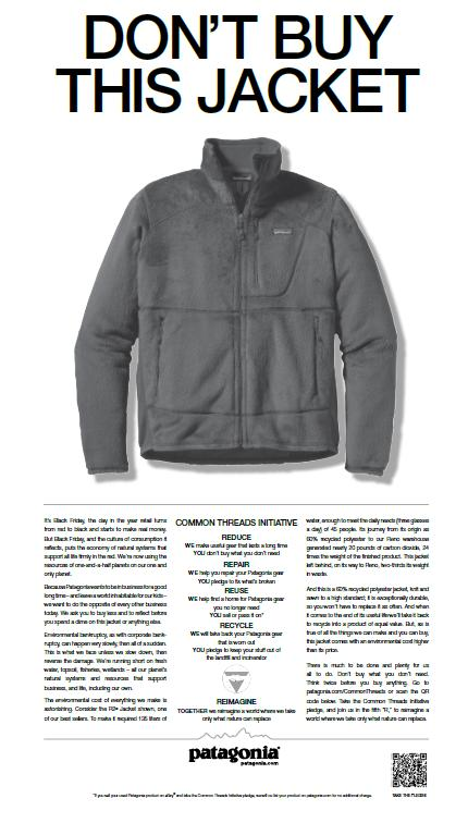 Patagonia's "Don't Buy This Jacket" advertisement.